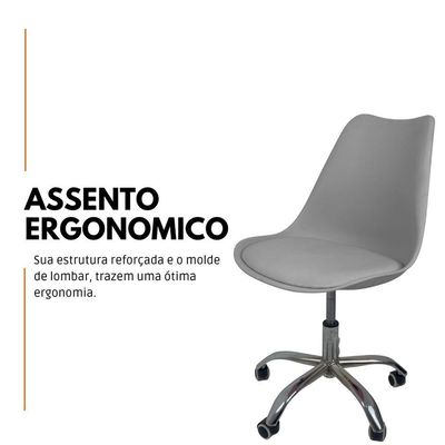 Kit 8 Cadeiras Office Base Cromada Com Rodizio Giratória Saarinen Cinza