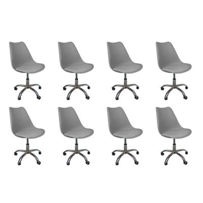 Kit 8 Cadeiras Office Base Cromada Com Rodizio Giratória Saarinen Cinza