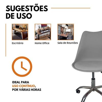 Kit 8 Cadeiras Office Base Cromada Com Rodizio Giratória Saarinen Cinza