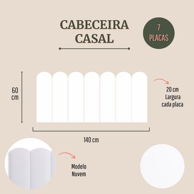 Cabeceira Casal Kit 7 Placas Modelo Nuvem - Courino Branco