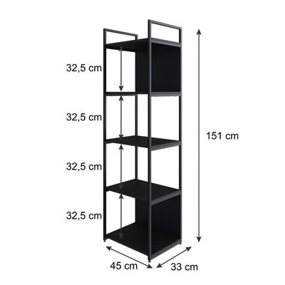 Estante C/05 Prateleiras 152x45x33cm C/fundo Yon Preto Tx/est.preta Preto Tx/est.preta
