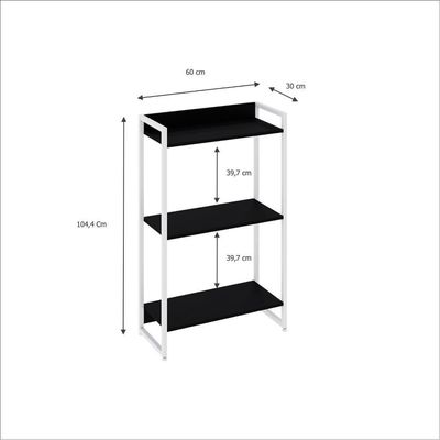 Estante Dynamica 60x30x104cm C/03 Prateleiras Preto ônix / Est.branca Preto ônix / Est.branca