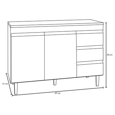 Balcão De Cozinha Para Pia Tatiane 100cm 3 Portas 1 Gaveta Sem Tampo Amêndoa/Branco