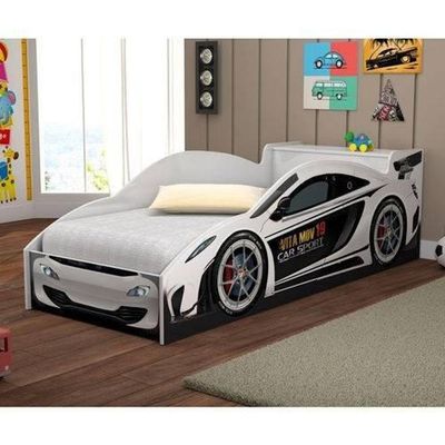 Cama Solteiro Carro De Corrida Branco Vitamov