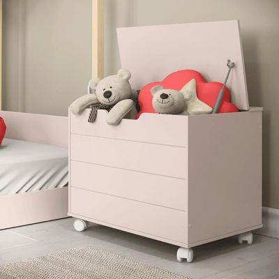 Bau Caixa De Brinquedos Brink Com Tampa E Rodizios Rose