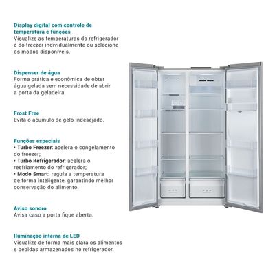 Geladeira 486L Philco Inverter Side by Side Inox PRF504ID 127V
