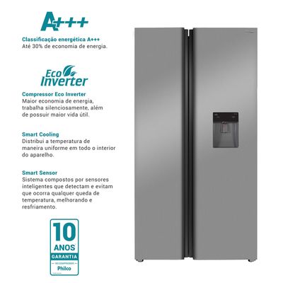 Geladeira 486L Philco Inverter Side by Side Inox PRF504ID 220V