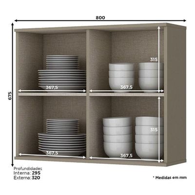 Armário Aéreo évelin 2 Portas De Vidro 80 Cm Duna – Henn