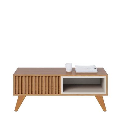 Rack Bancada Jurerê 1.5 Freijó Off White Matte Com Mesa De Centro Jeri Freijó Off White- Colibri