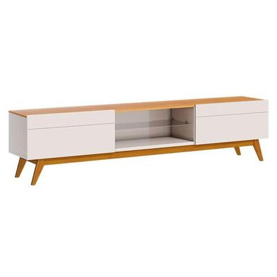 Rack Bancada Ambiente Classic 2 Gavetas Com Painel Para Tv Suspenso Ripado Loft 1.8 Off White Nature - Imcal