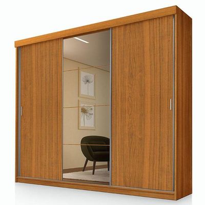 Guarda Roupa Casal Ambiente ímola 3 Portas De Correr Com Espelho Freijó - Luapa