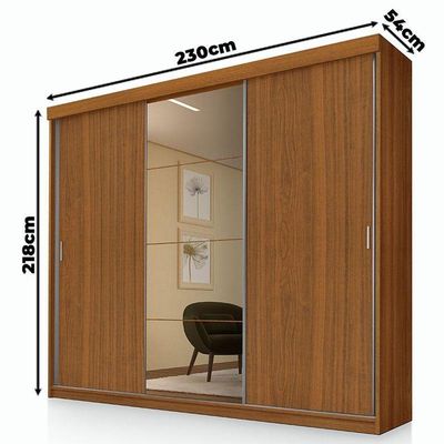 Guarda Roupa Casal ímola 3 Portas De Correr Com Espelho Carvalho New - Luapa