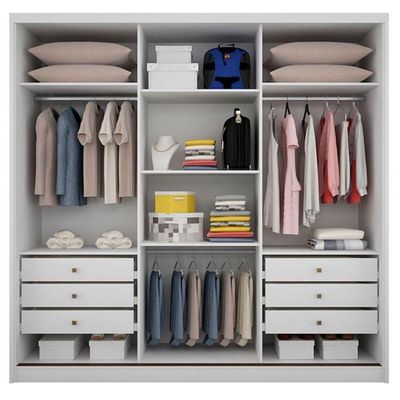 Guarda Roupa Casal Medelim 3 Portas 6 Gavetas Neve Com Espelho – Novo Horizonte