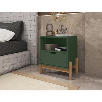 Mesa De Cabeceira C- Nicho E Gaveteiro Porta Itens Aurora Verde Oliva