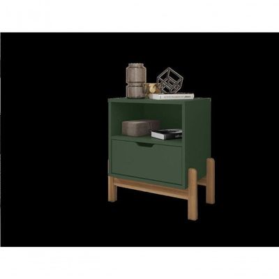 Mesa De Cabeceira C- Nicho E Gaveteiro Porta Itens Aurora Verde Oliva