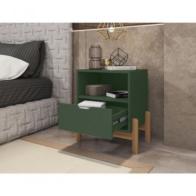 Mesa De Cabeceira C- Nicho E Gaveteiro Porta Itens Aurora Verde Oliva