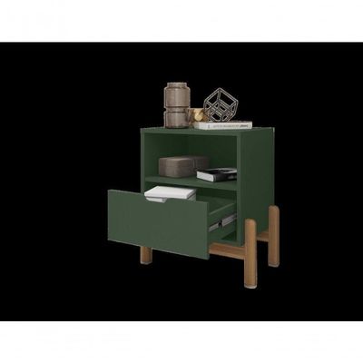 Mesa De Cabeceira C- Nicho E Gaveteiro Porta Itens Aurora Verde Oliva