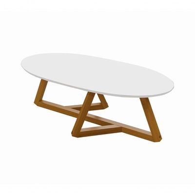 Mesa De Centro Sala De Estar Vintage Oval Branca