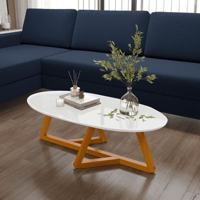 Mesa De Centro Sala De Estar Vintage Oval Branca