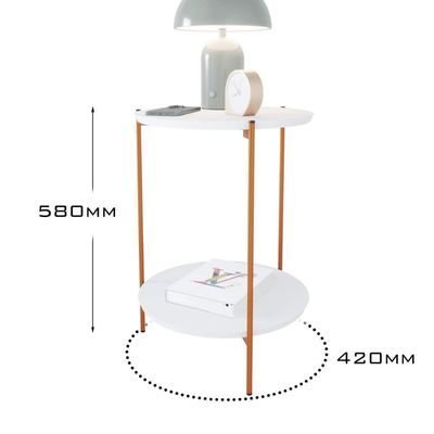 Mesa De Apoio Lateral Duda Branco Com Pés De Ferro Bronze