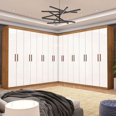 Closet Casal Duplo Rubi Premium 16 Portas 8 Gavetas Cinamomo Branco