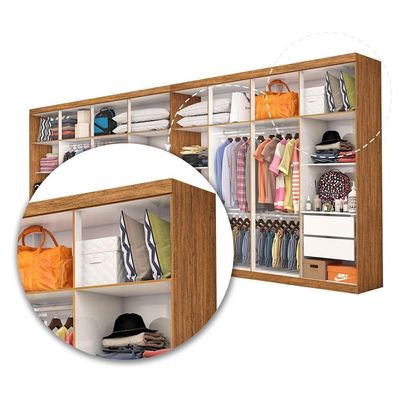Closet Casal Duplo Rubi Premium 16 Portas 8 Gavetas Cinamomo Branco