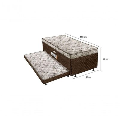 Cama Box Baú Solteiro Conjugada Com Mola Com Cama Auxiliar - Marrom