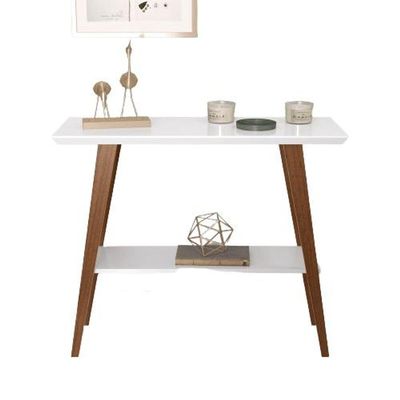 Aparador Davi 90x30 Tampo Mdf 30mm Pé Em Madeira Branco/amadeirado