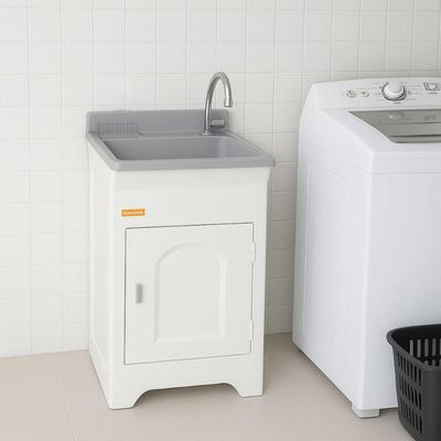 Tanque de Lavar Roupa 20L Cinza com Gabinete 46x43x93cm Lavanderia Área de Serviço