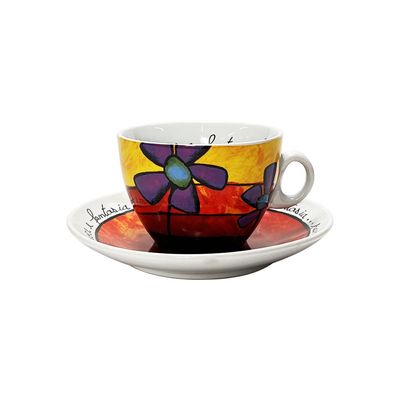 Jogo de xícaras capucciono com pires em porcelana Egan 250ml 2 peças amarela e vermelha