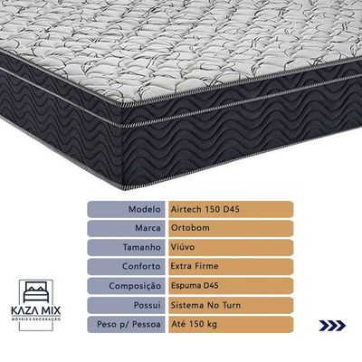 Cama Box Baú Cinza E Colchão Airtech 150 Espuma D45 Viúvo Ortobom