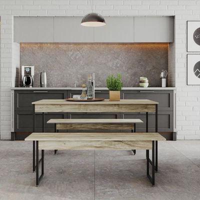 Mesa De Jantar Com 2 Bancos Estilo Industrial Tub  Carvalho / Est.preta