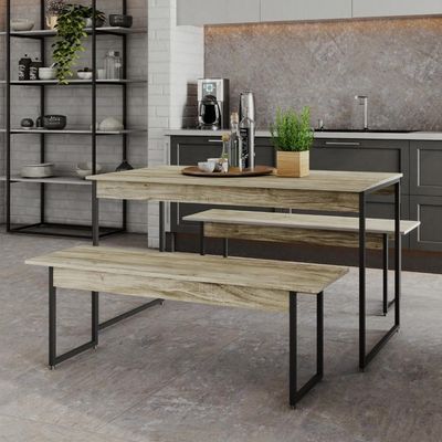 Mesa De Jantar Com 2 Bancos Estilo Industrial Tub  Carvalho / Est.preta
