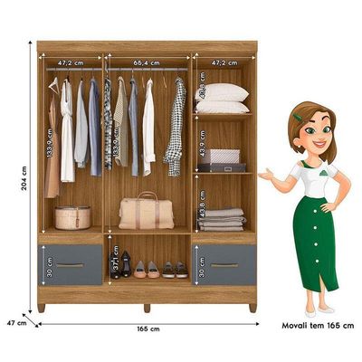 Guarda Roupa Casal Ambiente Ms912 6 Portas Freijó Cinza Com Espelho - Moval