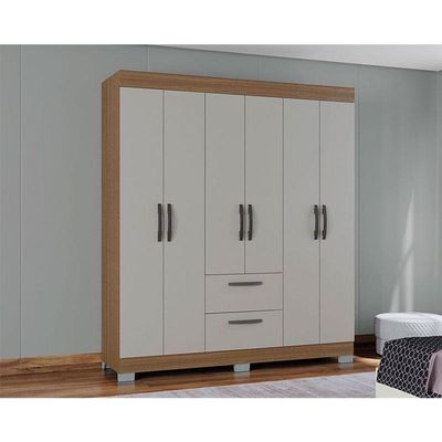 Guarda Roupa Casal Tóquio 6 Portas Damasco Off White - Poquema