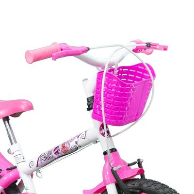 Bicicleta Pinky WR Aro 16 Quadro 10 Polegadas Rodinhas Laterais Track Bikes Branco / Rosa