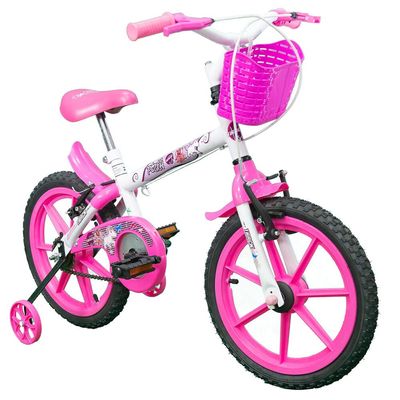 Bicicleta Pinky WR Aro 16 Quadro 10 Polegadas Rodinhas Laterais Track Bikes Branco / Rosa
