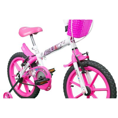 Bicicleta Pinky WR Aro 16 Quadro 10 Polegadas Rodinhas Laterais Track Bikes Branco / Rosa