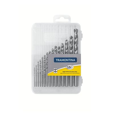 Jogo de Brocas HSS em Polegadas para Aço Tramontina DIN 338 15 Peças Inox