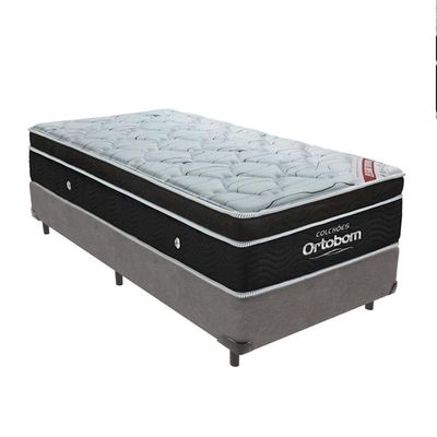 Cama + Box Colchão Molas Ensacadas Solteiro Ortobom Elegant Pillow Cinza