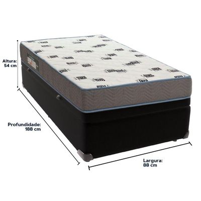 Cama Box Baú Preto E Colchão Light Espuma D33 Solteiro Ortobom