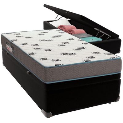 Cama Box Baú Preto E Colchão Light Espuma D33 Solteiro Ortobom