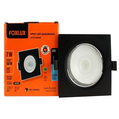 Spot Led 7w Quadrado 6500k Preto Bivolt Foxlux