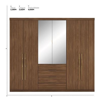 Guarda-Roupa Demóbile Giardino com 6 Portas e 4 Gavetas 262,2 de Largura Marrom