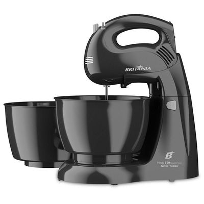 Batedeira Britânia Turbo Double Bowl Pérola 500w 2 Tigelas Preto 220v