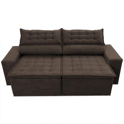 Sofá 3 Lugares Cama inBox Cielo com Assento Retrátil, Encosto Reclinável em Suede Velusoft e 200cm de Largura Café