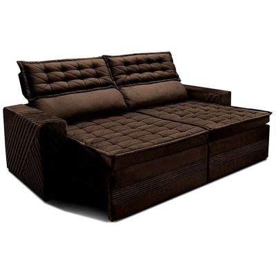 Sofá 3 Lugares Cama inBox Cielo com Assento Retrátil, Encosto Reclinável em Suede Velusoft e 200cm de Largura Café