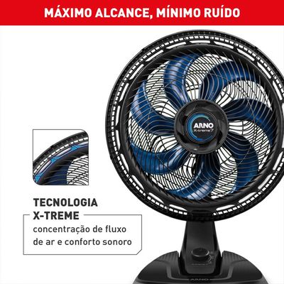VENT. DE MESA ARNO X-TREME 7, 40 CM 7 PÁS 150W VE70 127V Preto com Azul / 127V