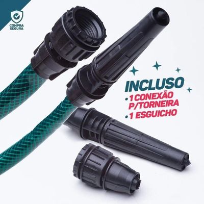 Kit Mangueira De Jardim 20m Trançada Verde Esguicho Famastil