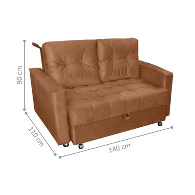 Sofá Cama 2 Lugares Yago Veludo Ferrugem